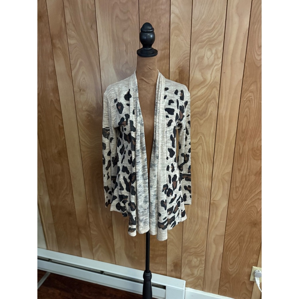 Phil Love Leopard Print Open Front Cardigan Tan Brown Small USA Made 1627